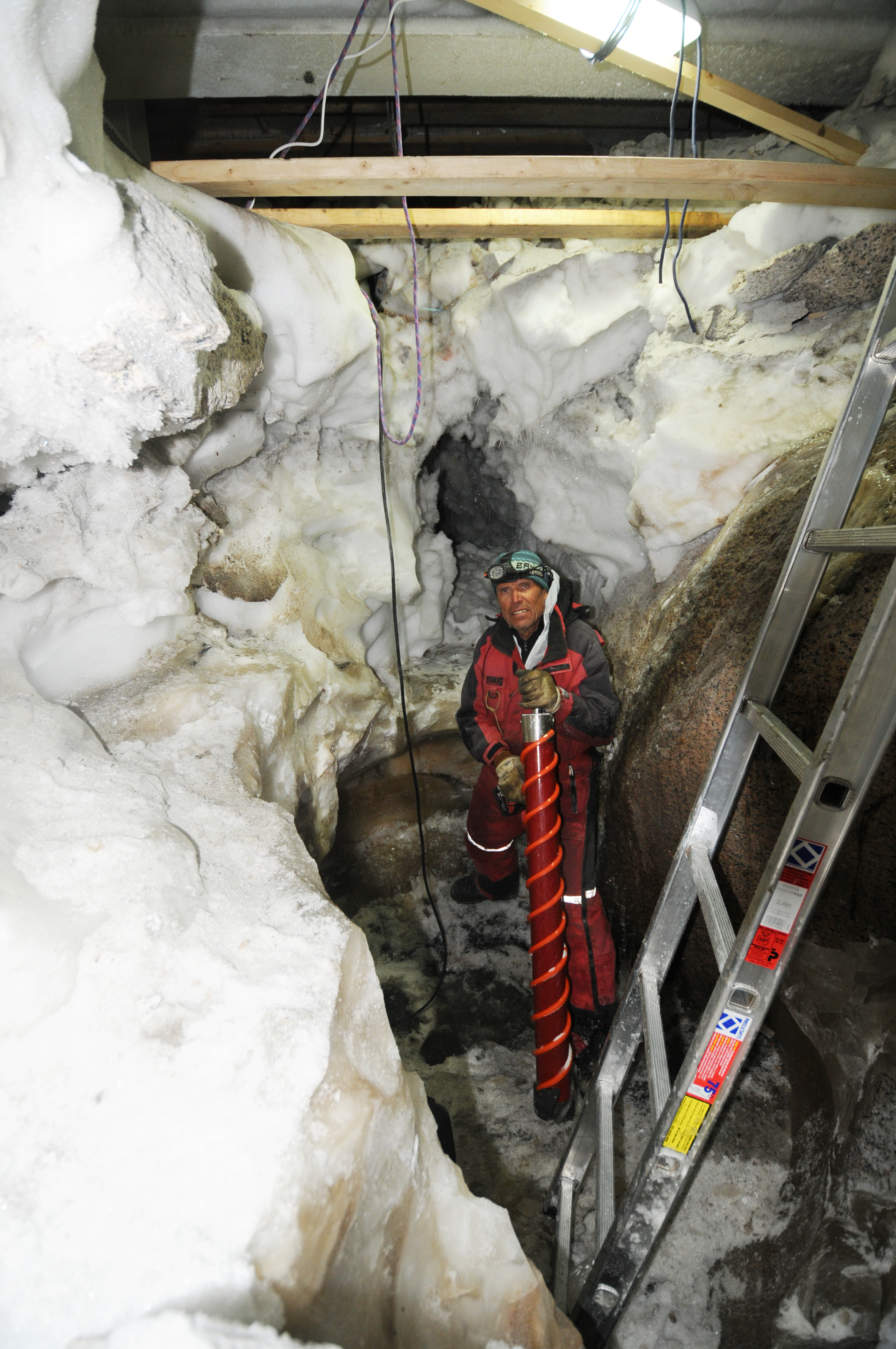 Alain Hubert doing maintenance on treated water crevasse