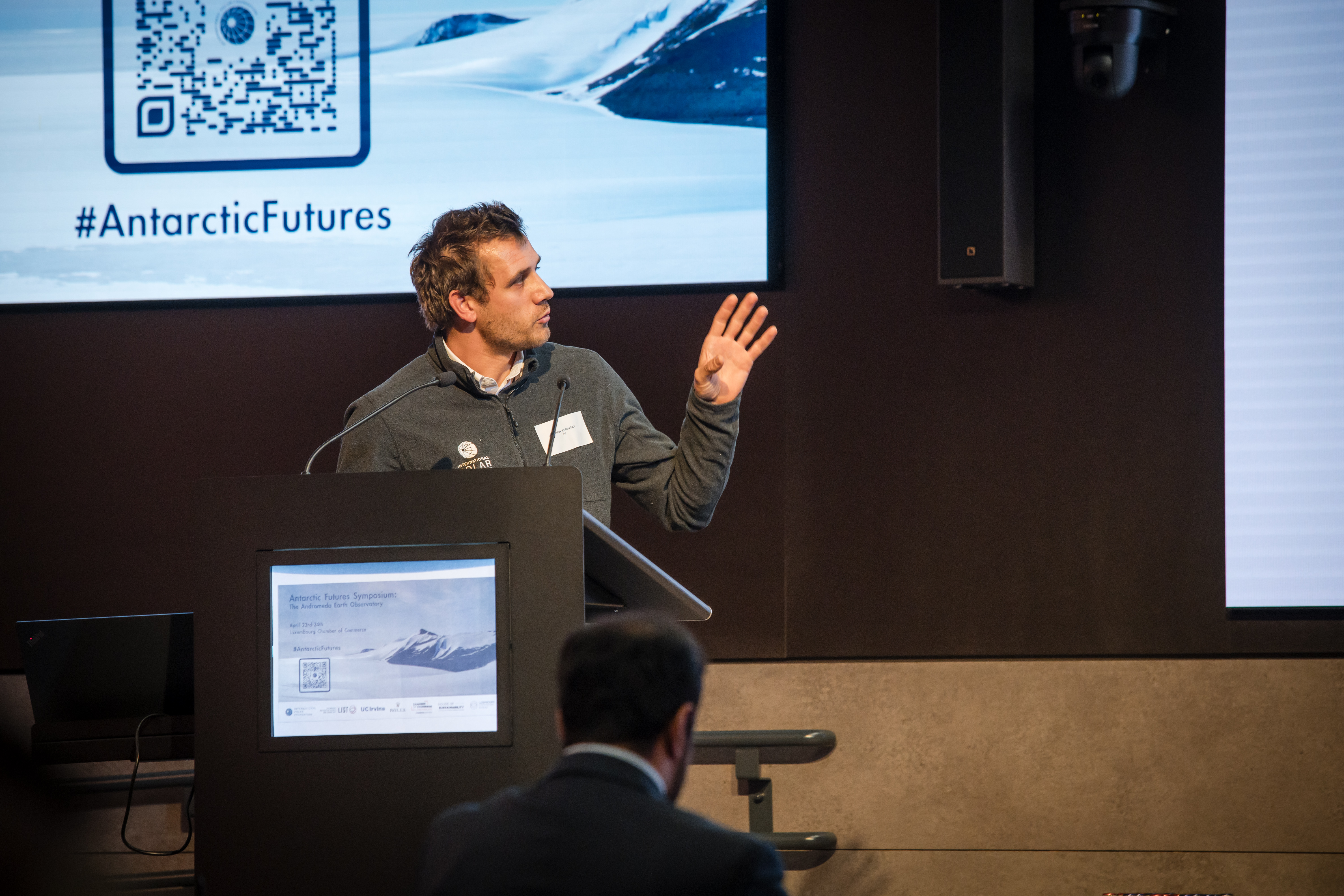 Nicolas Herinckx speaking at the Antarctic Futures Symposium 