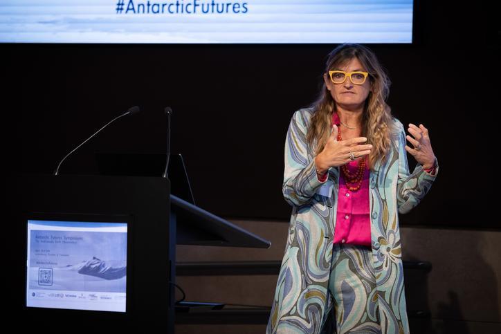 Dr. Isabella Velicogna speaking at the first Antarctic Futures Symposium