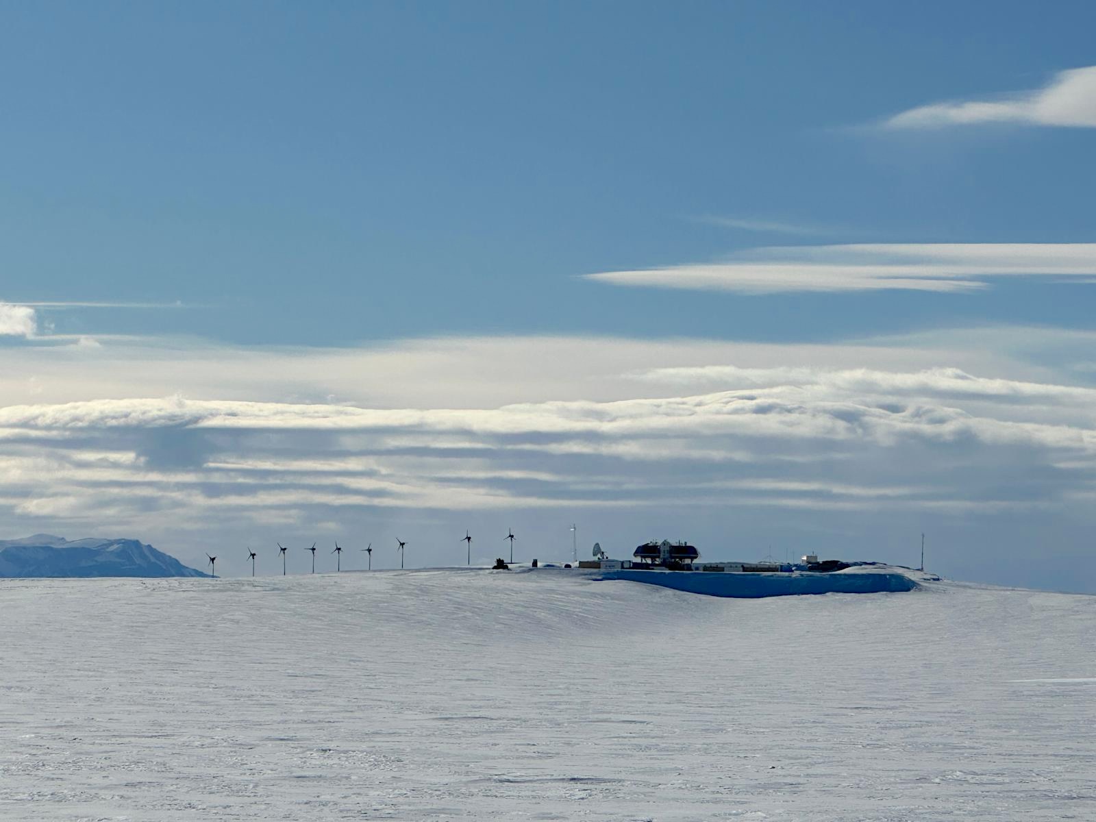 Princess Elisabeth Antarctica in the distance en route to the airstrip