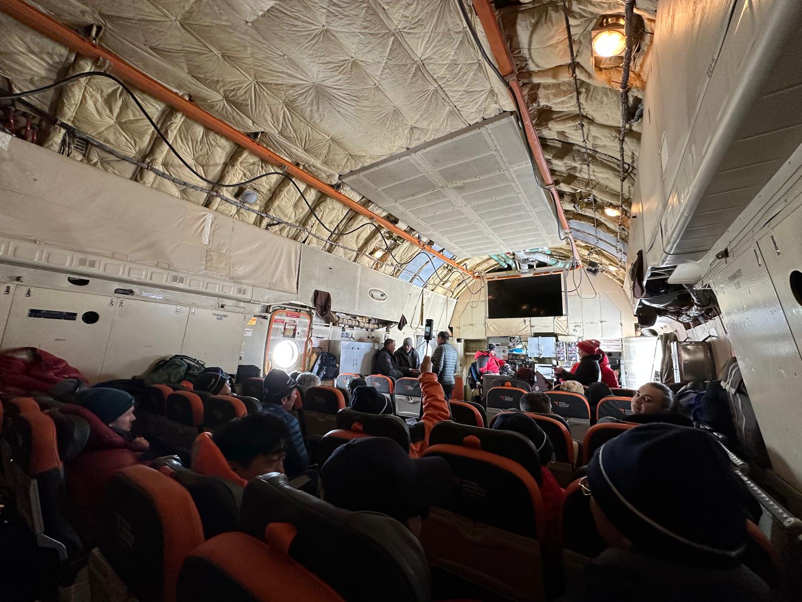 Inside the cargo plane waiting for takeoff
