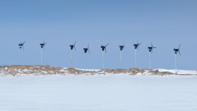 Nine wind turbines
