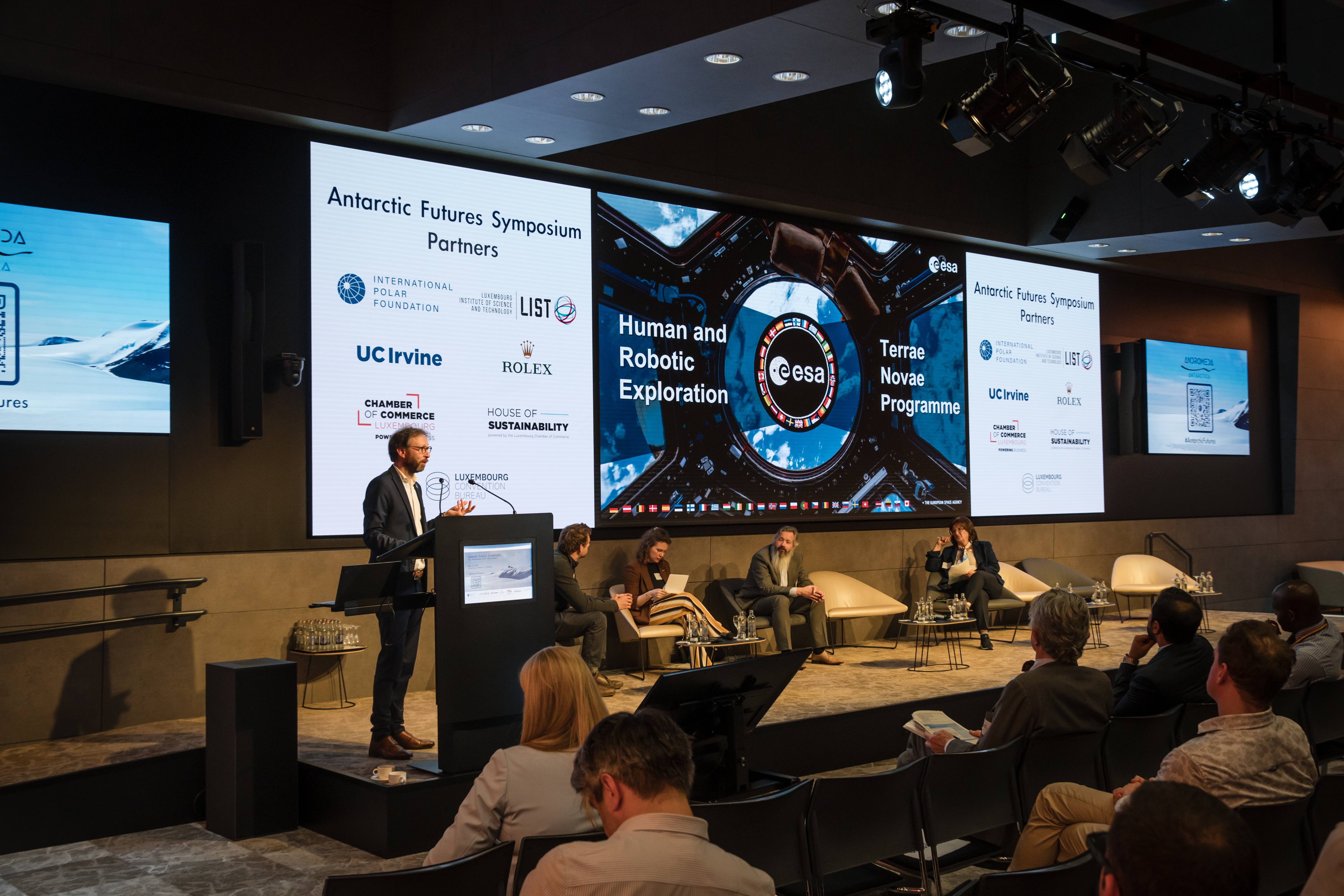 Jason Hatton from ESA presents during the Antarctic Futures Sympsoium