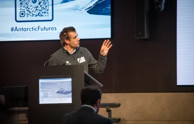 Nicolas Herinckx speaking at the Antarctic Futures Symposium 