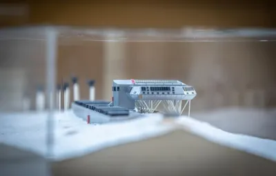 scale model of Princess Elisabeth Antarctica at Antarctic Futures Symposoium