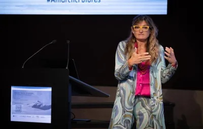 Isabella Velicogna speaking at Antarctic Futures Symposium