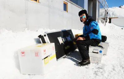 Armin Sigmund, who works at the CRYOS Lab at the Swiss Federal Institute of Technology Lausanne (EPFL), prepares for his field expedition