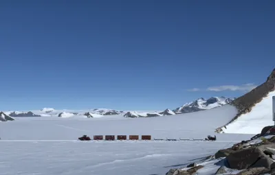 Panorama of traverse team leaving PEA