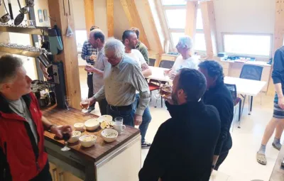 The BELARE team helps themselves to dinner