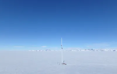 PEA's antenna against a beautiful Antarctic Landscape