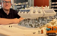 Lego enthusiast Daniel Vermeir poses with his scale replica of the Princess Elisabeth Antarctica